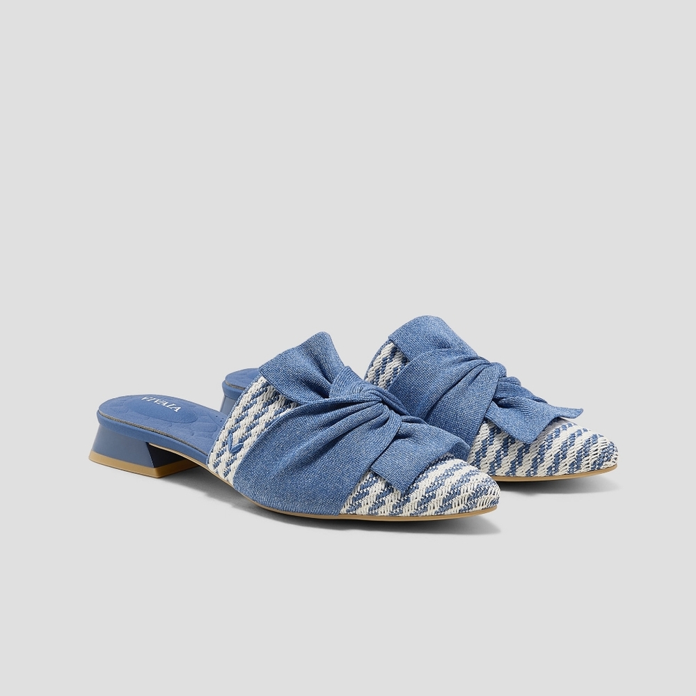 Vivaia Pointed-Toe Knot Sandals Mules Yaffa Denim Stripe Size 8 39